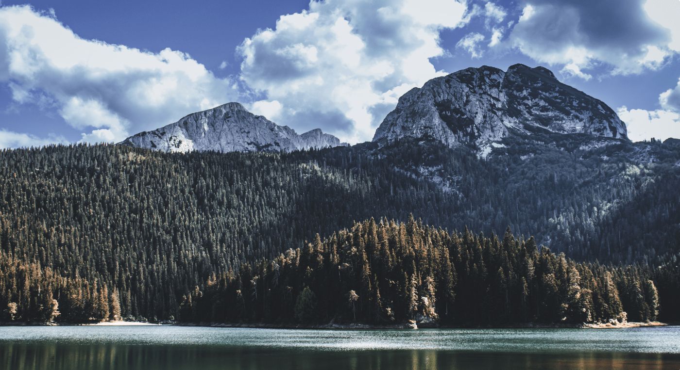 Paisaje del Lago Negro en Montenegro, rodeado de bosques y montañas.