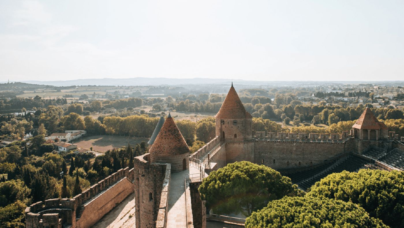 La Cité de Carcasona vista desde las alturas, con su arquitectura medieval al completo.