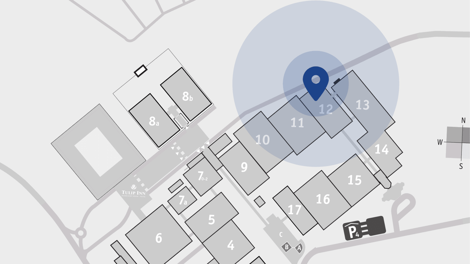 Map of the Messe Düsseldorf exhibition grounds with stand Halle 12 / C60 marked