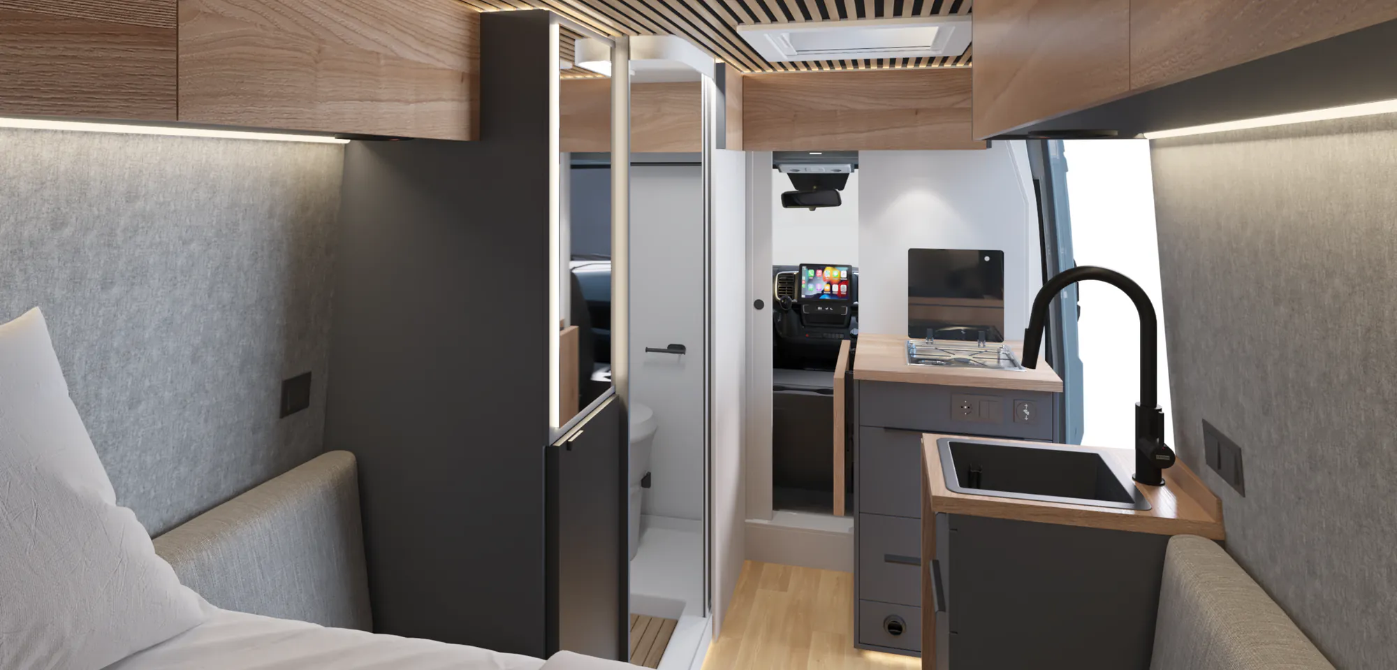 Neo S interior with anthracite grey furniture