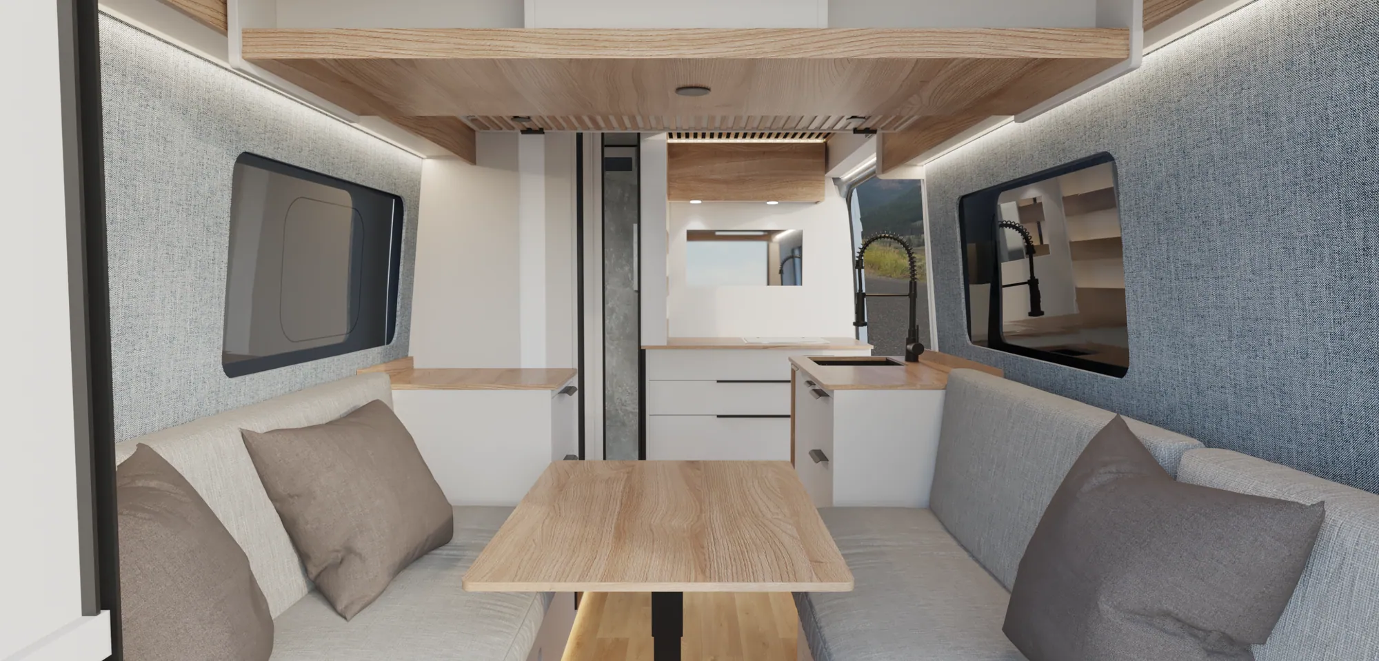 Space interior seen from the kitchen towards the lounge