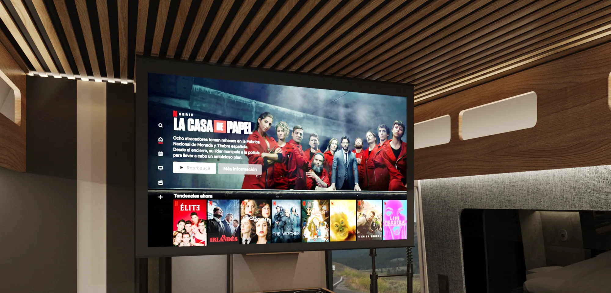 The Space's Cinema Pack with the screen unfolded over the bed