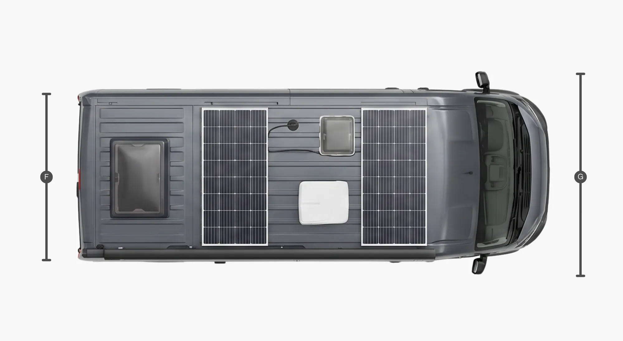 Top view of the Fiat Ducato with measurements F and G