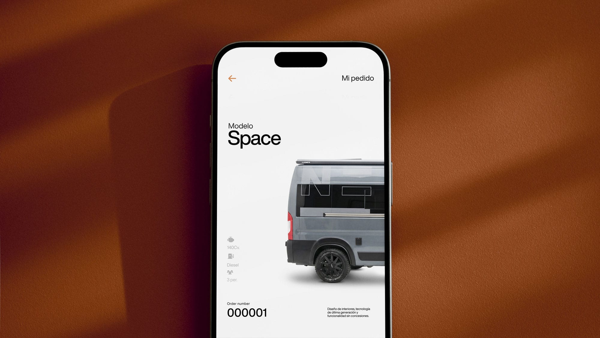 The Nomade App on a phone, showing order tracking for a Camper Space